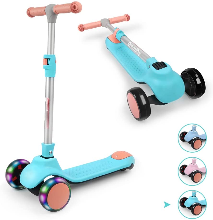 BremToy Kinderroller, Tretroller mit LED-Rädern, Kinder Scooter mit Höhenverstellbarem Lenker, Faltbarer Kickscooter für Kinder