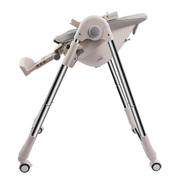 OUNUO Baby Hochstuhl Vertehllbar und Klappbar Kinderhochstuhl mitwachsend Kindersitz Kinderstuhl mit Sicherheitsgurt 6 Monaten bis 6 Jahre PU Leder Kissen Grau