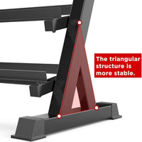 Dripex Kurzhantelständer Kurzhantelablage, Dumbbell Rack 3 Regale, Hantellagerung 90 x 50 x 93cm für Kurzhanteln Aller Gewichte, angewinkelten Ablagebleche, Belastbarkeit 300kg