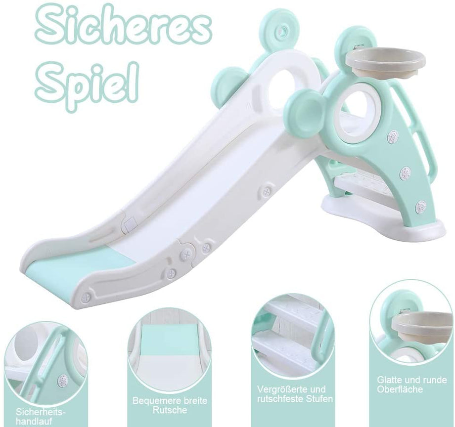 YOLEO Rutsche, Kinder Fun-Slide mit Basketballkorb, Faltbar Kinderrutsche, Gartenrutsche Kleinkinderrutsche für 1-3 Jahre, Indoor & Outdoor Rutschbahn mit Rutschauslau