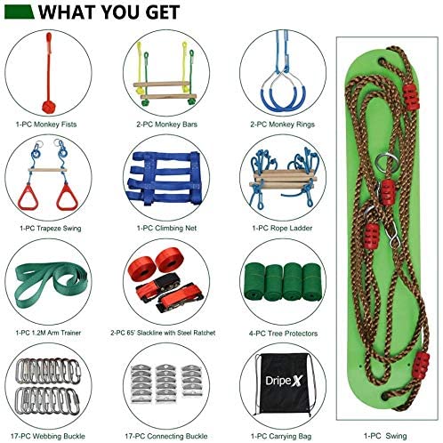 Dripex Ninja Slackline Set 20M Anfänger Slacklines mit dem zusätzliche Kletternetz