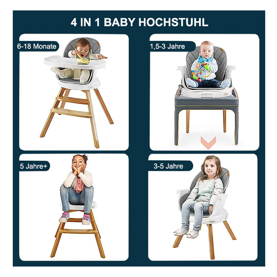YOLEO 360 Degree Rotating High Chair Wooden Children's High Chair