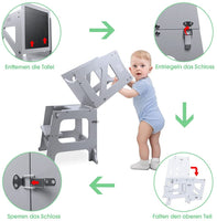 YOLEO 2 in 1 Lernturm Kinder Tritthocker Lernstuhl Kinderhocker Faltbarer Kinderschemel für Baby, mit doppelseitiger magnetischer Tafel, Rutschfestes Fußpolster, Umweltschutz, Küchen-/Badezimmerhelfer