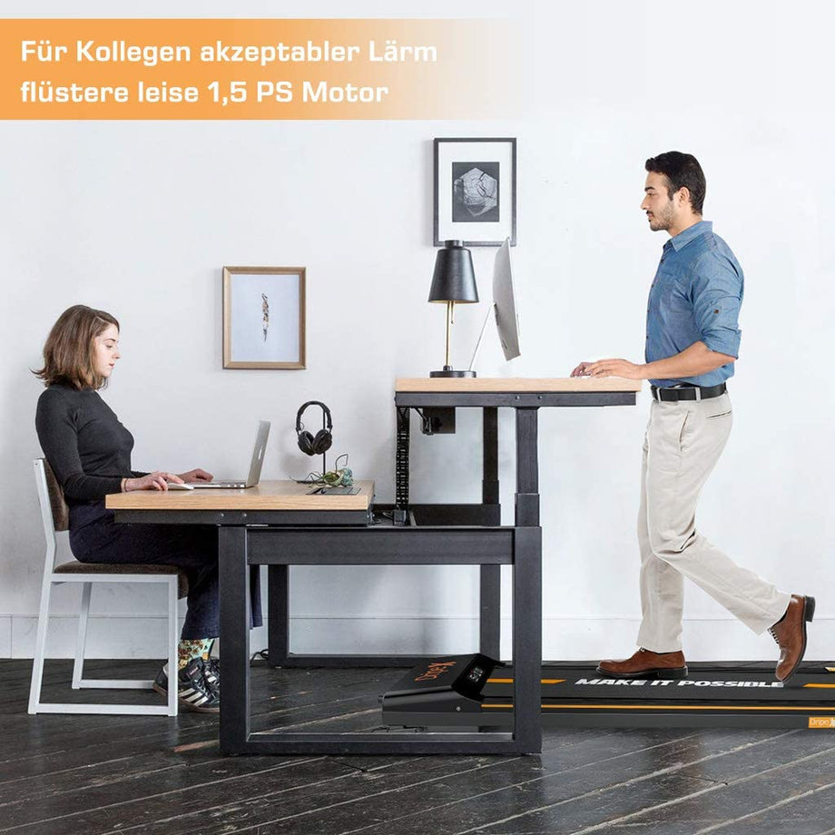 Dripex Laufband elektrisch leise, Treadmill 1-6 km/h einstellbar, 500W Motor mit Fernbedienung und LCE Display, einfach zu transportieren und zu lagern, geeignet für Büro und zuhause, Orange/Blau