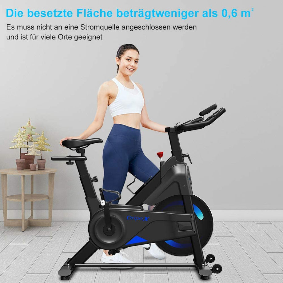 Dripex Heimtrainer Fahrrad, Indoor Hometrainer mit Stahlschwungrad, Magnetbremse, Pulsmesser, LCD-Anzeige und Flaschehalter Benutzergewicht bis 120kg