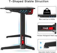 Dripex Gaming Tisch 113 cm Gaming Schreibtisch Gaming Computertisch PC Schreibtisch Gamer mit Getränkehalter und Kopfhörerhalter Schwarz