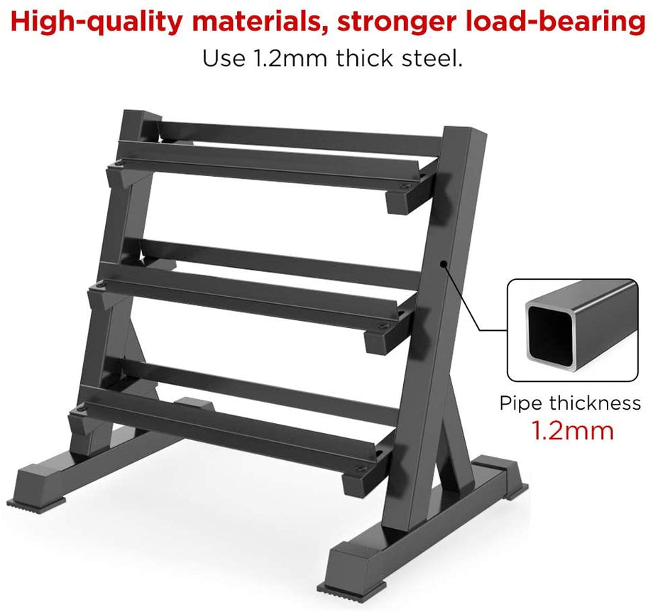 Dripex Kurzhantelständer Kurzhantelablage, Dumbbell Rack 3 Regale, Hantellagerung 90 x 50 x 93cm für Kurzhanteln Aller Gewichte, angewinkelten Ablagebleche, Belastbarkeit 300kg