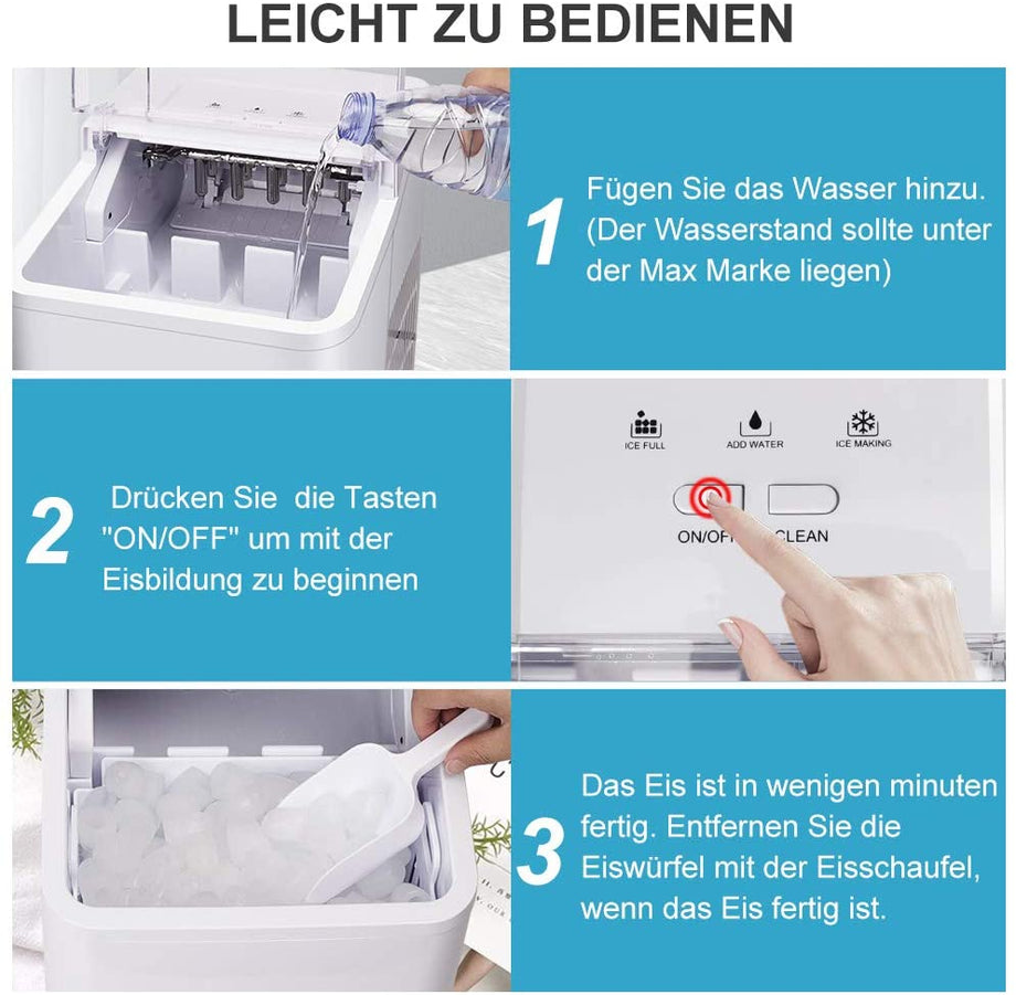 YOLEO Eiswürfelmaschine, leise Ice Maker 9 Eiswürfel in 8 Minuten, 12kg /24 Stunden, Selbstreinigungsfunktion, Einfache Bedienung