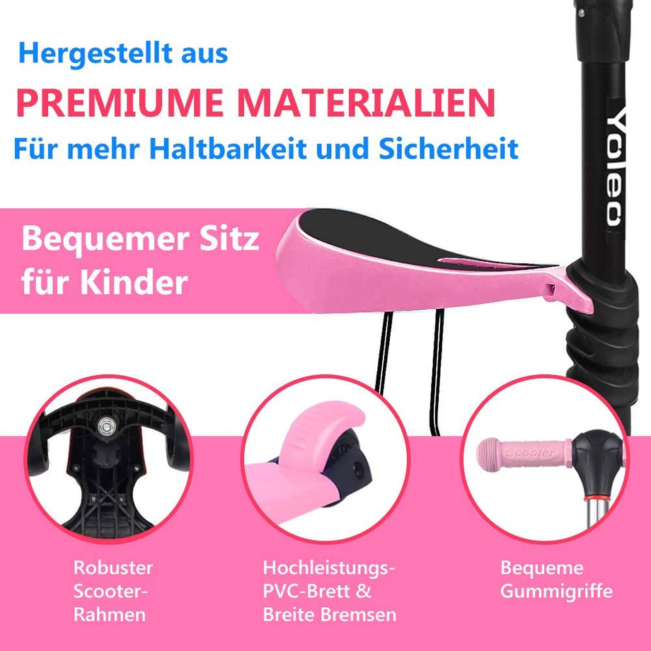 YOLEO 3-in-1 Kinder Roller Scooter mit Abnehmbarem Sitz
