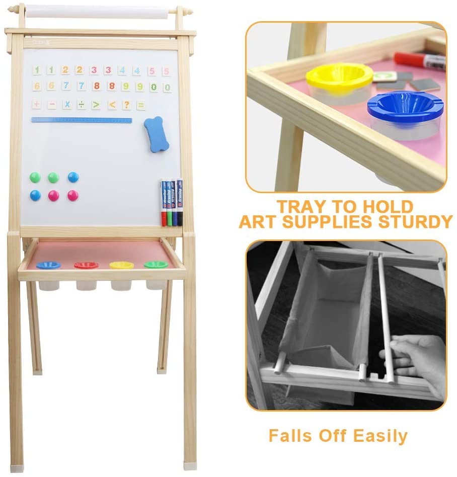 Dripex Kinder Kunst Staffelei mit Papierrolle doppelseitige Tafel und Magnetic Board für Kinder Malen Upgrade Whiteboard Kreidetafel