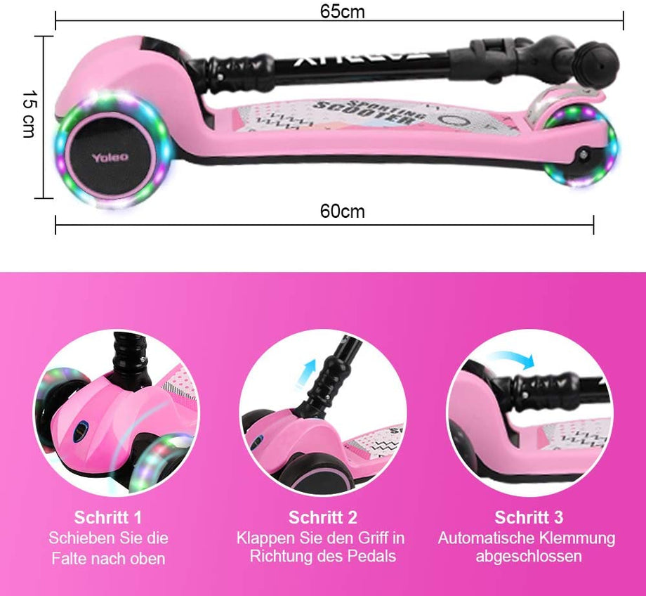 YOLEO Kinder Roller Kinderscooter Dreiradscooter mit LED Leuchtenden Räder