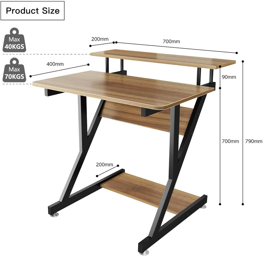 Dripex Schreibtisch Dunkelbraun Computertisch Stabiler Z-förmiger Arbeitstisch PC Laptop Tisch Home Office mit Ablage 70 x 60 x 79CM