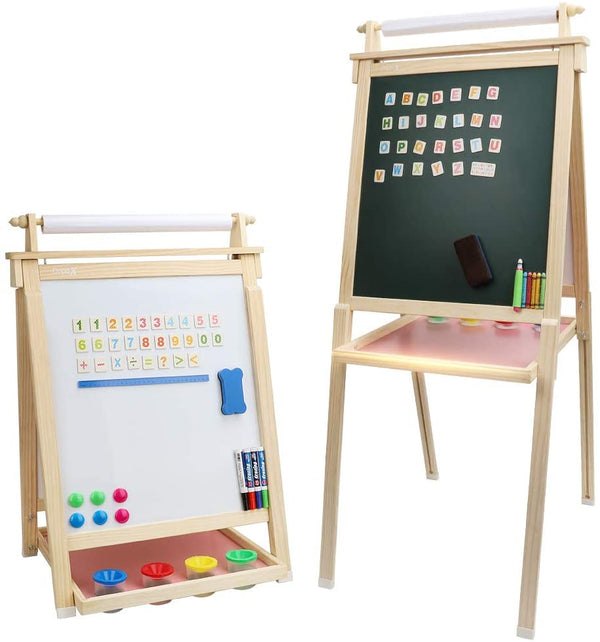 Dripex Kinder Kunst Staffelei mit Papierrolle doppelseitige Tafel und Magnetic Board für Kinder Malen Upgrade Whiteboard Kreidetafel