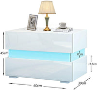 YOLEO Nachttisch Nachtschrank LED Nachtkommode Nachtkonsole Hochglanz/Front Kommode Schrank mit 2 Schubladen- LED Beleuchtung -für Schlafzimmer (Weiß, 60x39x45)
