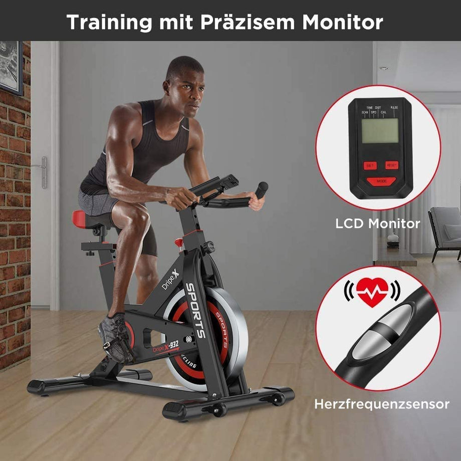Dripex Heimtrainer Ergometer Hometrainer Stufenlose Widerstandseinstellung mit Pulsmesser großes Trägheitsschwungrad Benutzergewicht bis 150kg