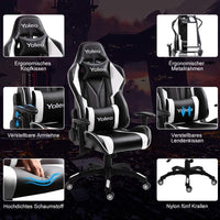 YOLEO Gaming Stuhl Bürostuhl Racing Stuhl Gamer Ergonomischer Stuhl mit Lendenkissen, Hohe Rückenlehne Verstellbarer Drehstuhl, mit einstellte Kopfstütze,150 kg Belastbarkeit, PU-Leder