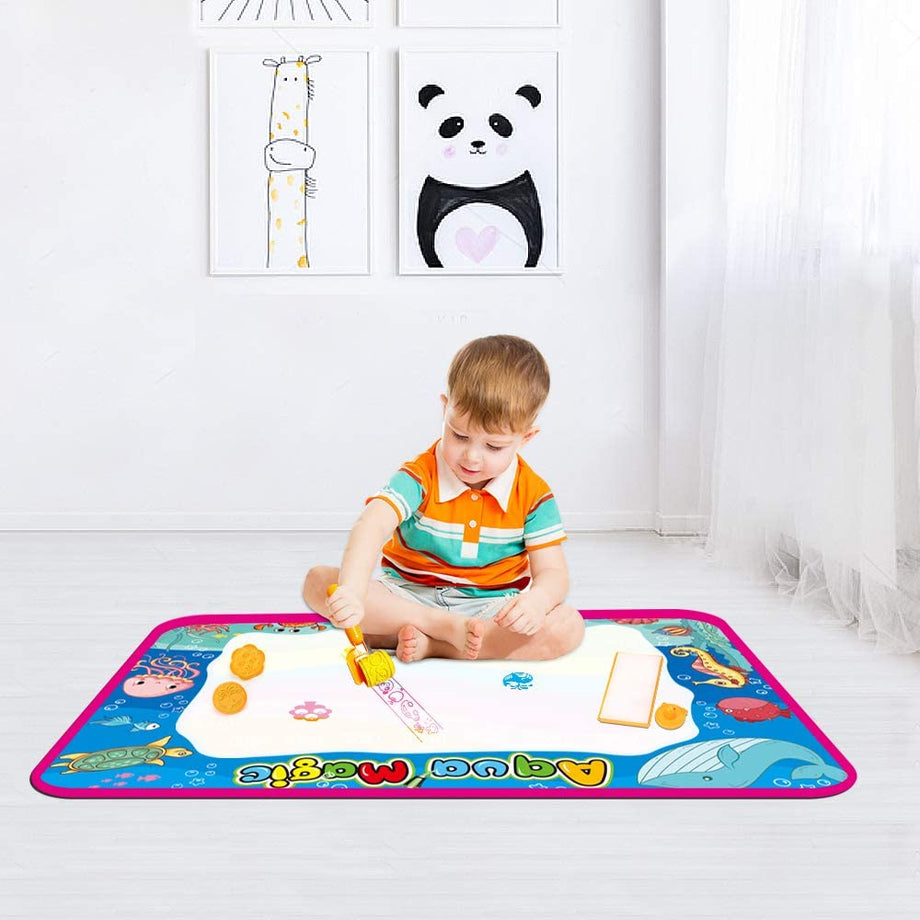 OUNUO wodna mata do malowania wodnego, 100 x 70 cm, 1 rolka malarska, 4 formy do rysowania, 4 pisaki, 3 stemple, 2 gąbki, 1 książka obrazów, mata do rysowania wodnego