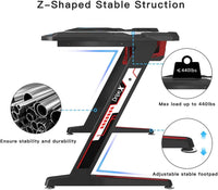 Dripex Gaming Tisch 113 cm Gaming Schreibtisch Gaming Computertisch PC Schreibtisch Gamer mit Getränkehalter und Kopfhörerhalter