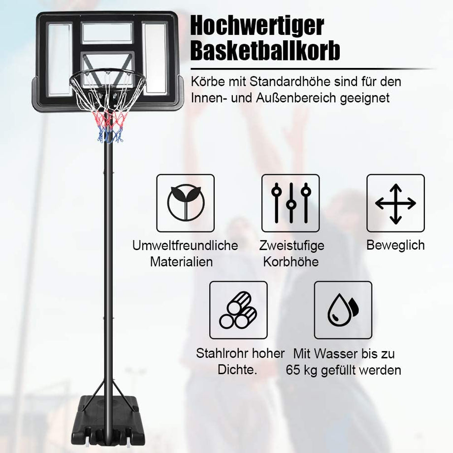 YOLEO Basketballkorb 2,3 bis 3,05 Meter höhenverstellbar mit Ständer Korbanlage Outdoor beweglich für Erwachsene Kinder