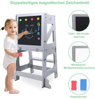 YOLEO 2 in 1 Lernturm Kinder Tritthocker Lernstuhl Kinderhocker Faltbarer Kinderschemel für Baby, mit doppelseitiger magnetischer Tafel, Rutschfestes Fußpolster, Umweltschutz, Küchen-/Badezimmerhelfer