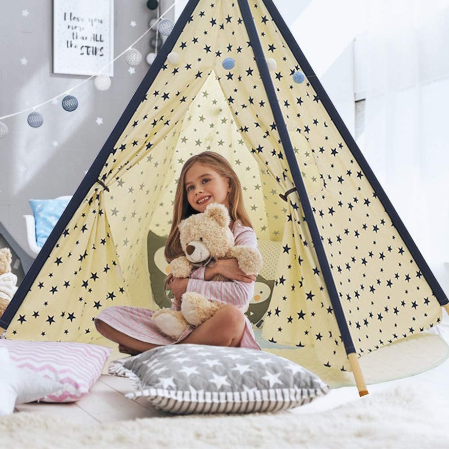 YOLEO Kinderzelt Tipi Spielzelt für Kinder Kinderzimmer Zelt Kinder Geschenke Zelt Indianerzelt - Spielhaus Zelt für Drinnen und Draußen - aus Baumwolle und Leinen