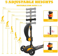BremToy Kinderroller, Tretroller mit LED-Rädern, Kinder Scooter mit Höhenverstellbarem Lenker, Faltbarer Kickscooter für Kinder