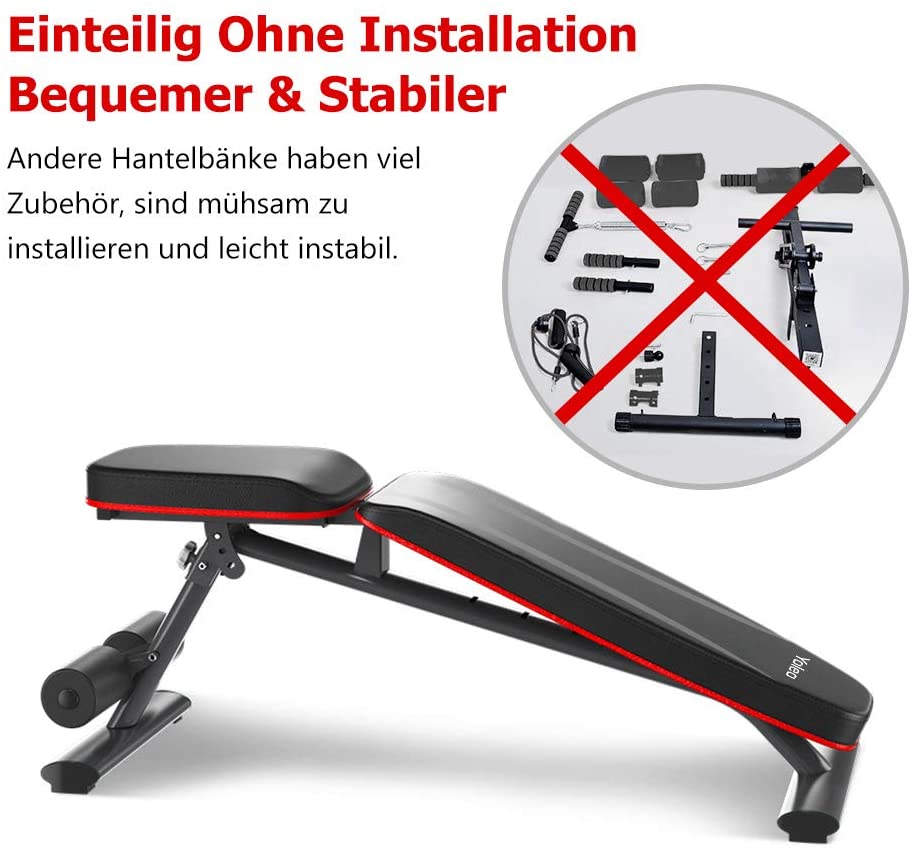 YOLEO klappbare Hantelbank Multifunktion Training Fitness Bank Bauchtrainer Schrägbank mit 6-Fach Verstellbarer Rückenlehne/3-Fach verstellbarer Sitzkissen,Belastung 250kg,Sit Up Bank für Heimtraining