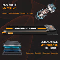 Dripex Laufband elektrisch leise, Treadmill 1-6 km/h einstellbar, 500W Motor mit Fernbedienung und LCE Display, einfach zu transportieren und zu lagern, geeignet für Büro und zuhause, Orange/Blau