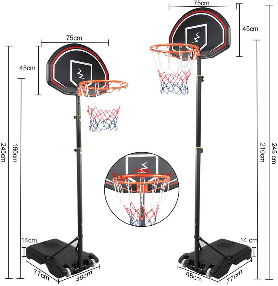 YOLEO Basketballkorb für Kinder, 1,6 bis 2,1 Meter höhenverstellbar mit Ständer Korbanlage beweglich Outdoor bis 12 Jahre