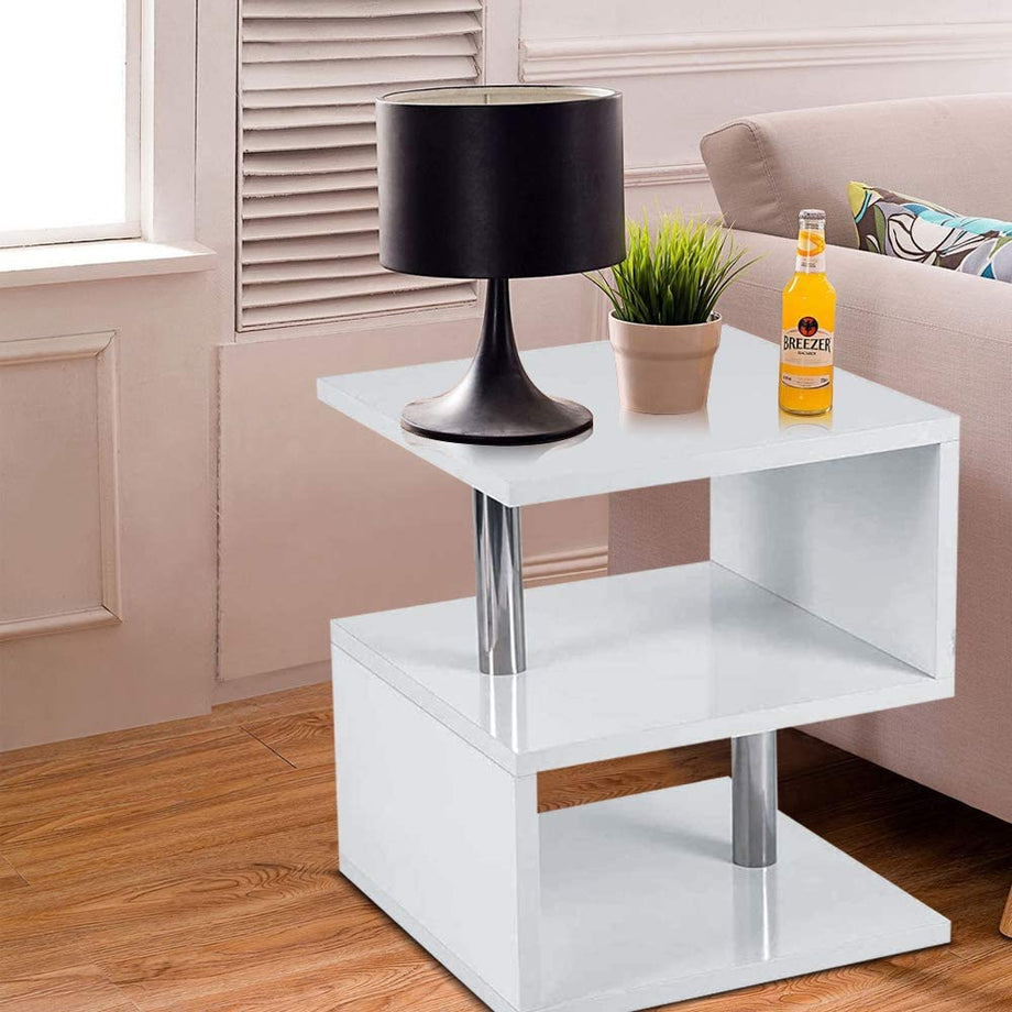 YOLEO Beistelltisch, Sofatisch Nachttisch mit LED Couchtisch Betttisch für Wohnzimmer, Schlafzimmer, Flur, Büro 52x44x38 cm