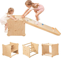 Dripex 6 IN 1 Kletterwürfel aus Holz Indoor/Outdoor Klettergerüst, mit Rutsche kombinierbar für Kleinkinder ab 12 Monaten, belastbar 60kg