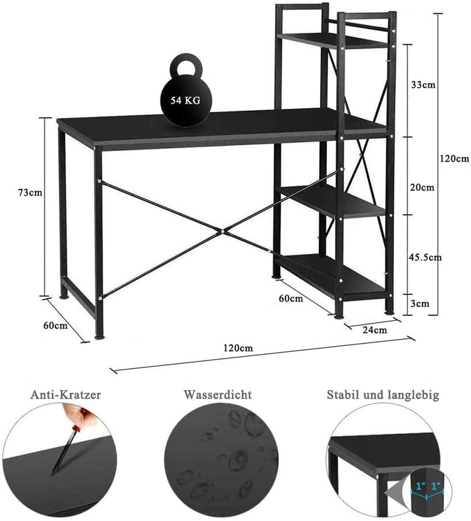 Dripex Holz Schreibtisch Computertisch 120x60x120cm PC-Tisch Bürotisch Officetisch Stabile Konstruktion Tisch für Home Office Schule