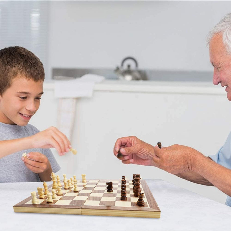 Schachspiel aus Holz - klappbares magnetisches Schachbrett - handgefertigt Schach - Qualität Schachkassette - Faltschachset für Haus, Reise - Pädagogische Speil für Kinder