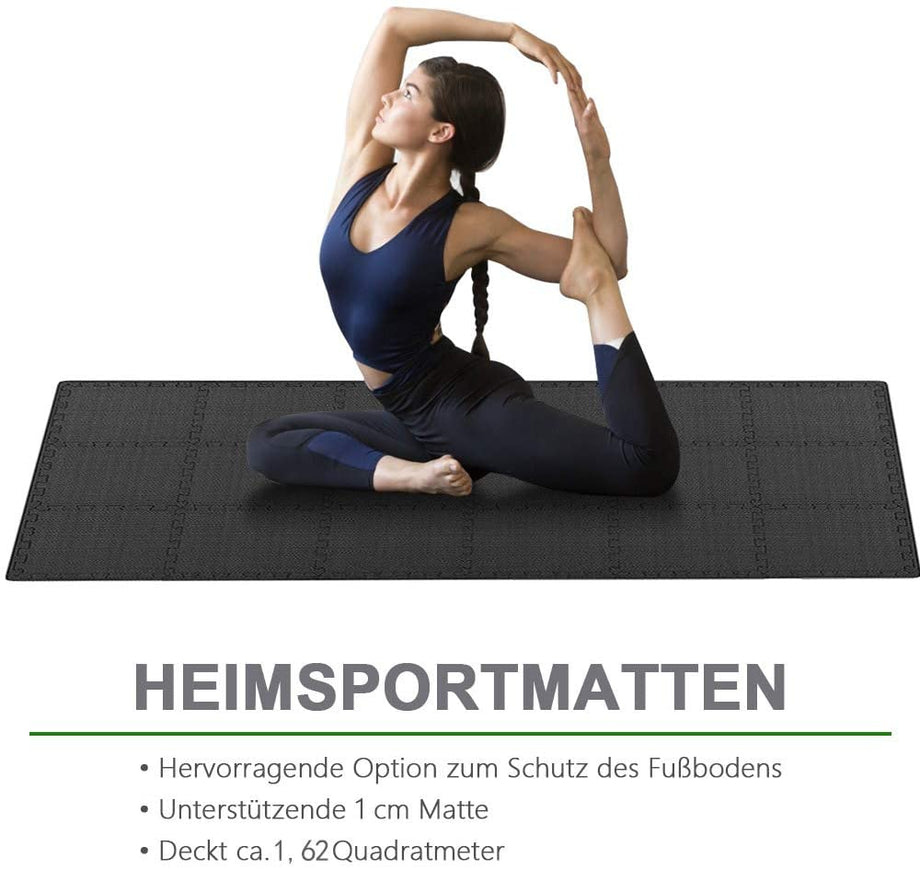 YOLEO Puzzlematte Kinderspielteppich Spielmatte Spielteppich Schaumstoffmatte Kinderteppich Schutzmatten Bodenschutzmatten Unterlegmatten Fitnessmatte 32x32 cm (Schwarz 18 Stücke)