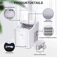 YOLEO Eiswürfelmaschine, leise Ice Maker 9 Eiswürfel in 8 Minuten, 12kg /24 Stunden, Selbstreinigungsfunktion, Einfache Bedienung