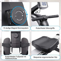 Dripex Rudergerät mit Magnetbremssystem kugelgelagerter Rudersitz LED-Monitor 3 kg Schwungmasse und 15 stufige Widerstandseinstellung für Fitness zu Hause