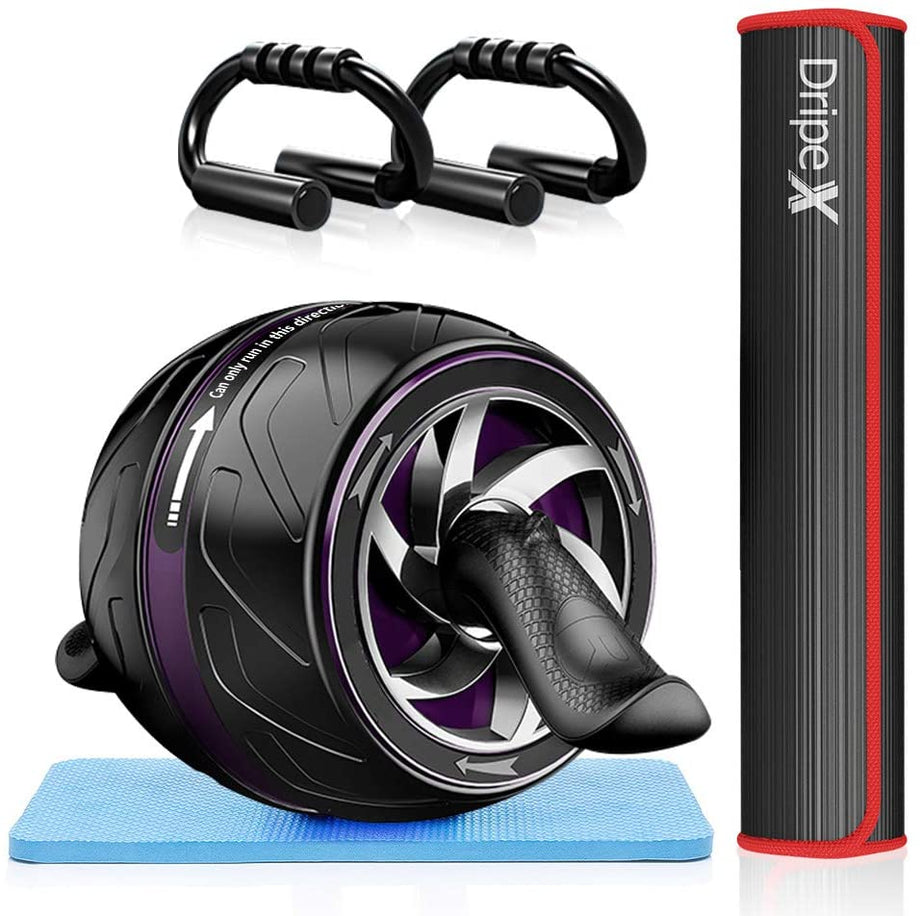 Dripex Bauchroller Set 4 IN 1 Bauchtrainer Fitnessset, AB Roller Bauchroller + Anti-Rutsch-Yogamatte/-Knieschützer+ 2 Liegestützgriffe, für zu Hause/Bauchmuskeltraining/Muskelaufbau, Frauen und Männer