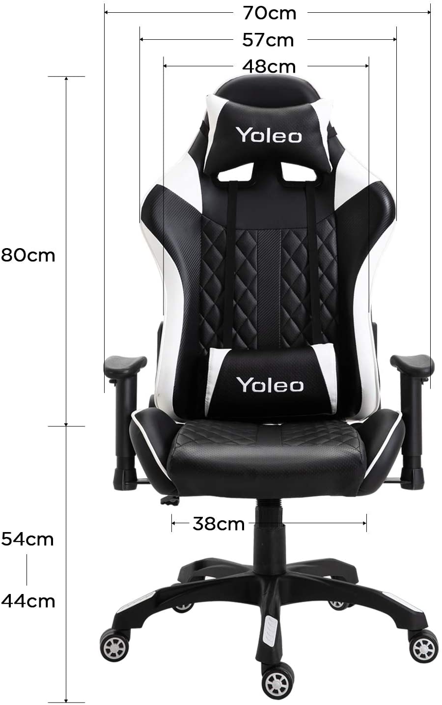 YOLEO Gaming Stuhl, bequemer Gaming Sessel 150 kg Belastbarkeit, Kunstleder PC Stuhl drehbar höhenverstellbar Gaming Chair mit Kopfstütze (weiß-schwarz)