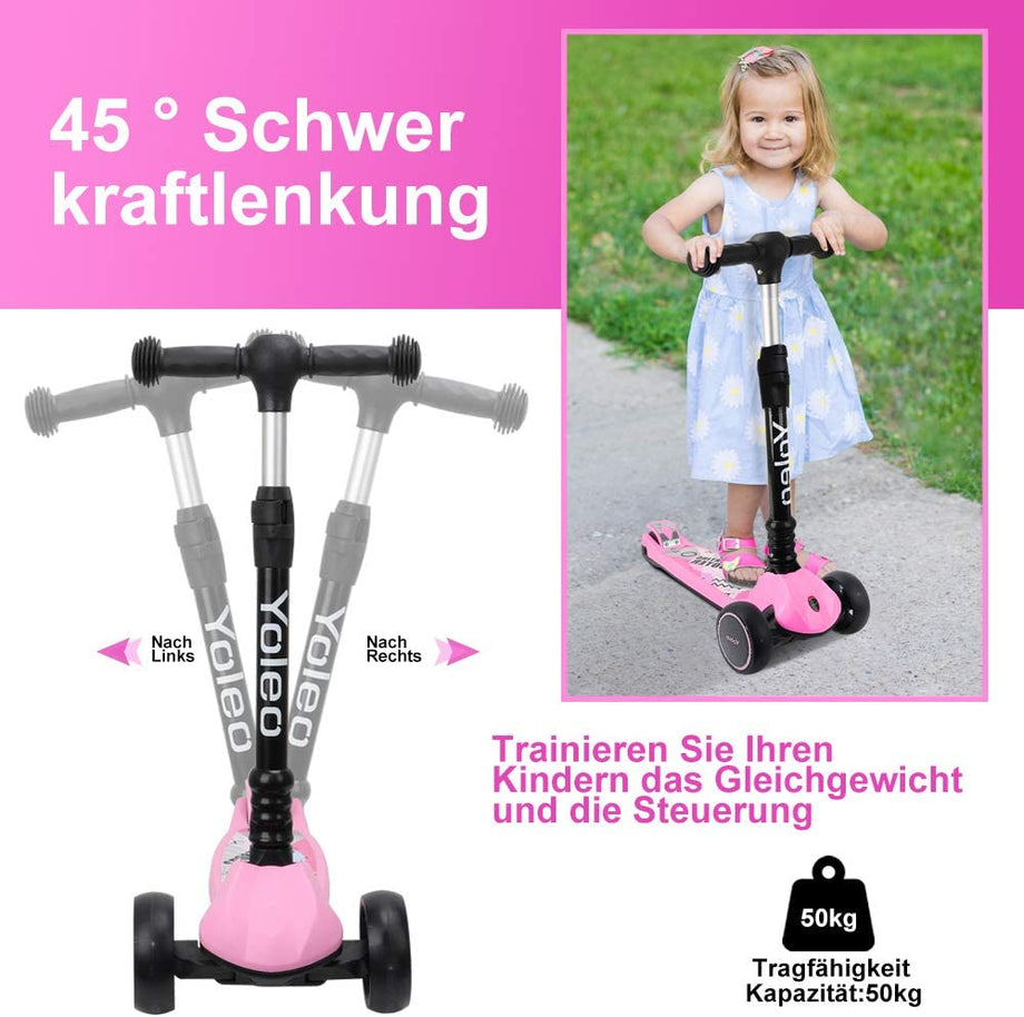 YOLEO Kinder Roller Kinderscooter Dreiradscooter mit LED Leuchtenden Räder