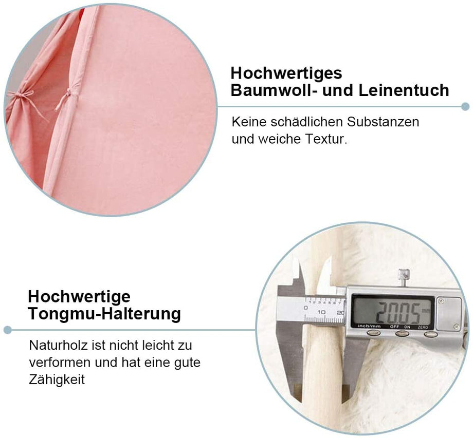 YOLEO Kinderzelt Tipi Spielzelt für Kinder Kinderzimmer Zelt Kinder Geschenke Zelt Indianerzelt - Spielhaus Zelt für Drinnen und Draußen - aus Baumwolle und Leinen