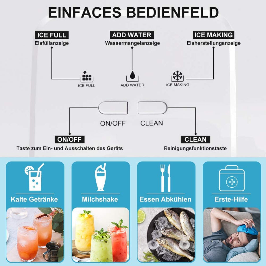 YOLEO Eiswürfelmaschine, leise Ice Maker 9 Eiswürfel in 8 Minuten, 12kg /24 Stunden, Selbstreinigungsfunktion, Einfache Bedienung
