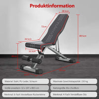 YOLEO Multifunktion Hantelbank klappbare Trainingsbank Fitnessbank, 6-Fach Rückenlehne/4-Fach Sitz verstellbar, bis 150kg belastbar, Flachbank Sit Up Bank geeignet für Zuhause/Fitnessstudio