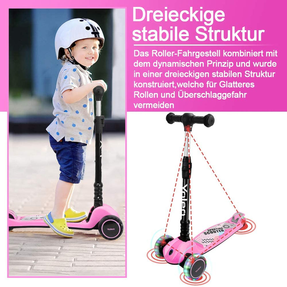 YOLEO Kinder Roller Kinderscooter Dreiradscooter mit LED Leuchtenden Räder