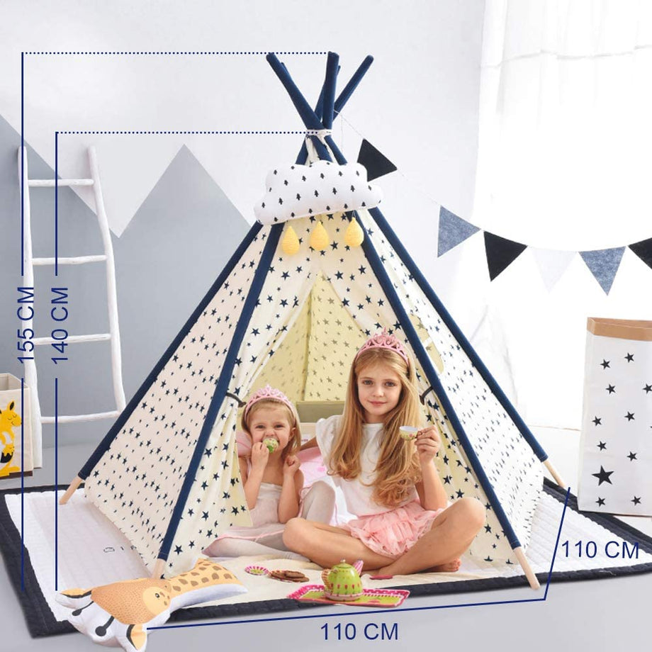 YOLEO Kinderzelt Tipi Spielzelt für Kinder Kinderzimmer Zelt Kinder Geschenke Zelt Indianerzelt - Spielhaus Zelt für Drinnen und Draußen - aus Baumwolle und Leinen