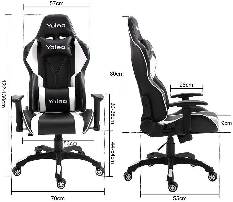 YOLEO Gaming Stuhl Bürostuhl Racing Stuhl Gamer Ergonomischer Stuhl mit Lendenkissen, Hohe Rückenlehne Verstellbarer Drehstuhl, mit einstellte Kopfstütze,150 kg Belastbarkeit, PU-Leder