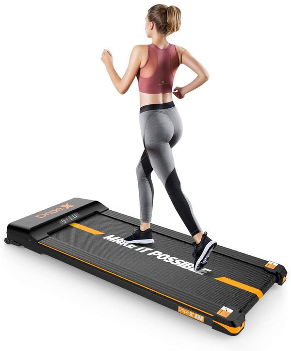 Dripex Laufband elektrisch leise, Treadmill 1-6 km/h einstellbar, 500W Motor mit Fernbedienung und LCE Display, einfach zu transportieren und zu lagern, geeignet für Büro und zuhause, Orange/Blau