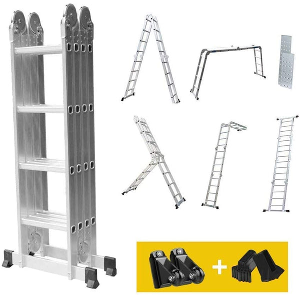 Dripex Leiter Mehrzweckleiter Klappleiter【robust】Stehleiter Gerüstplattform Doppelleiter Merhzweck Anlegeleiter Klappleiter Aluleiter Haushaltsleiter Tragfähigkeit bis 150kg(4x4 Stufen. 4,7 mete)