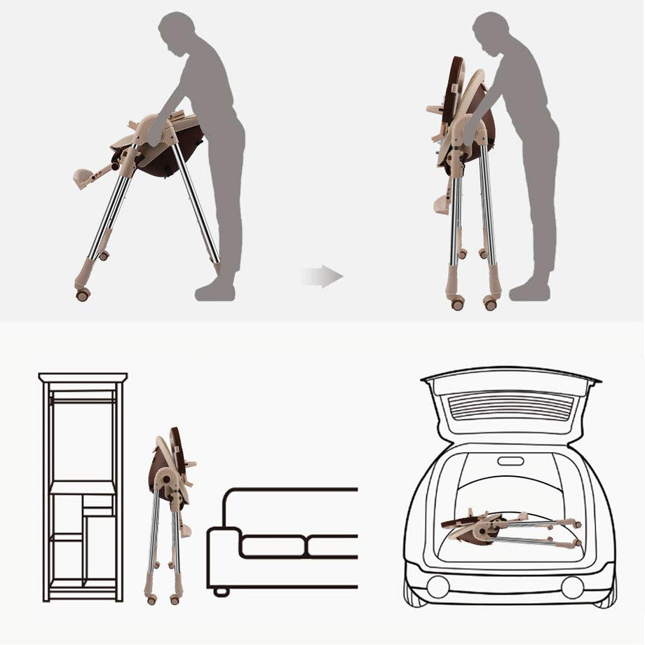 OUNUO Baby Hochstuhl Vertehllbar und Klappbar Kinderhochstuhl mitwachsend Kindersitz Kinderstuhl mit Sicherheitsgurt 6 Monaten bis 6 Jahre PU Leder Kissen Beige