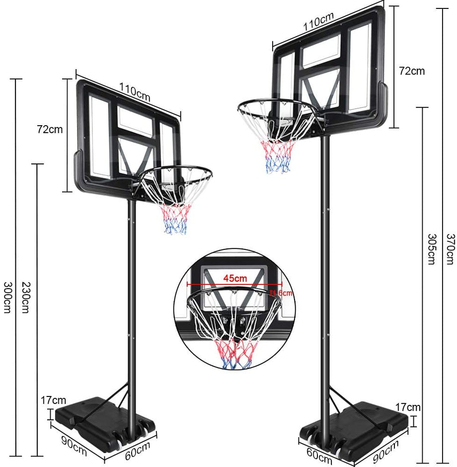 YOLEO Basketballkorb 2,3 bis 3,05 Meter höhenverstellbar mit Ständer Korbanlage Outdoor beweglich für Erwachsene Kinder