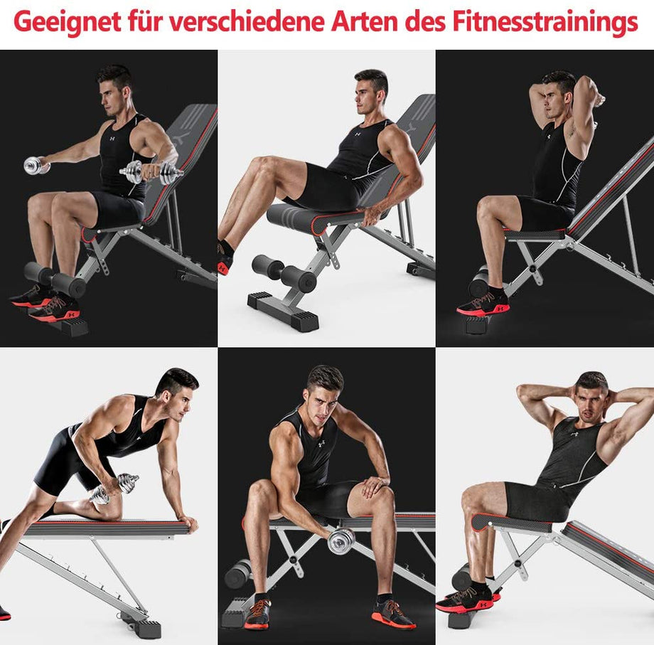 YOLEO Multifunktion Hantelbank klappbare Trainingsbank Fitnessbank, 6-Fach Rückenlehne/4-Fach Sitz verstellbar, bis 150kg belastbar, Flachbank Sit Up Bank geeignet für Zuhause/Fitnessstudio